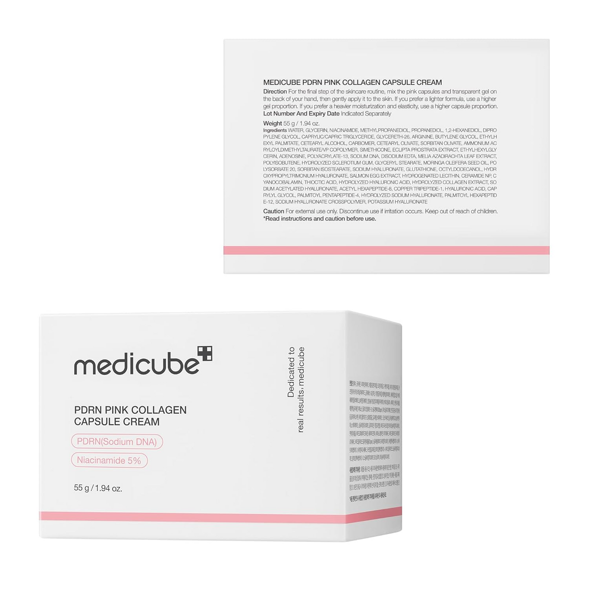 front and back side packaging of medicube PDRN Pink Collagen Capsule Cream