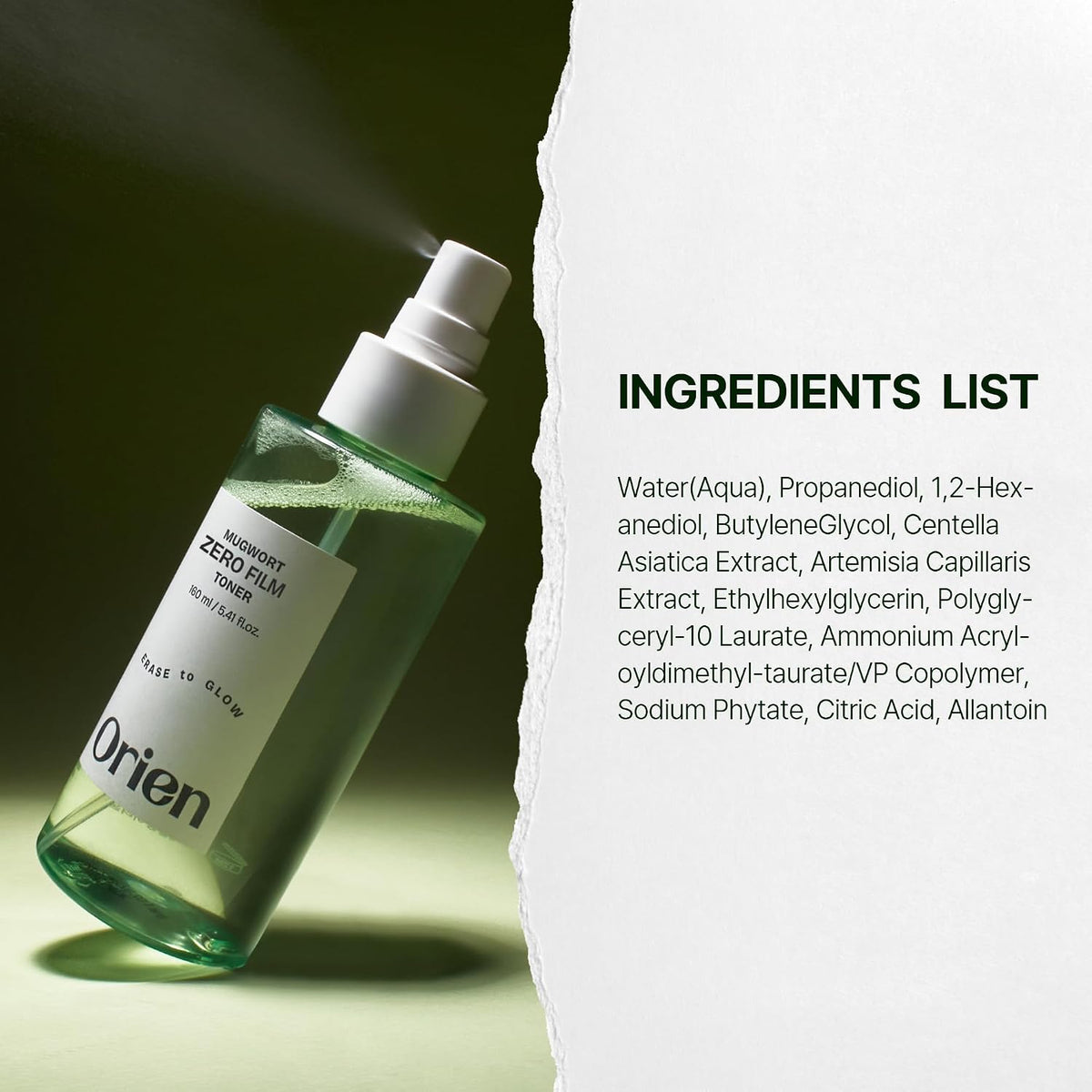 Orien Mugwort Zero Film Toner 160ml lightweight Korean facial toner for refreshing hydration and comfortable skin preparation in UAE.