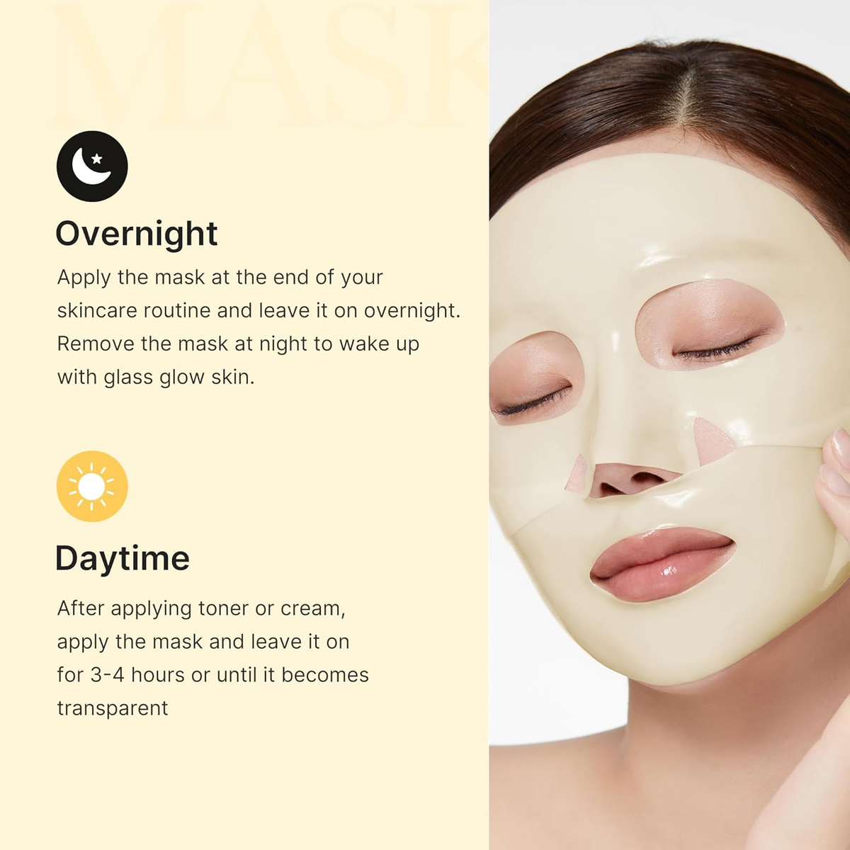 a woman wearing medicube Kojic Acid Turmeric Brightening Gel Mask