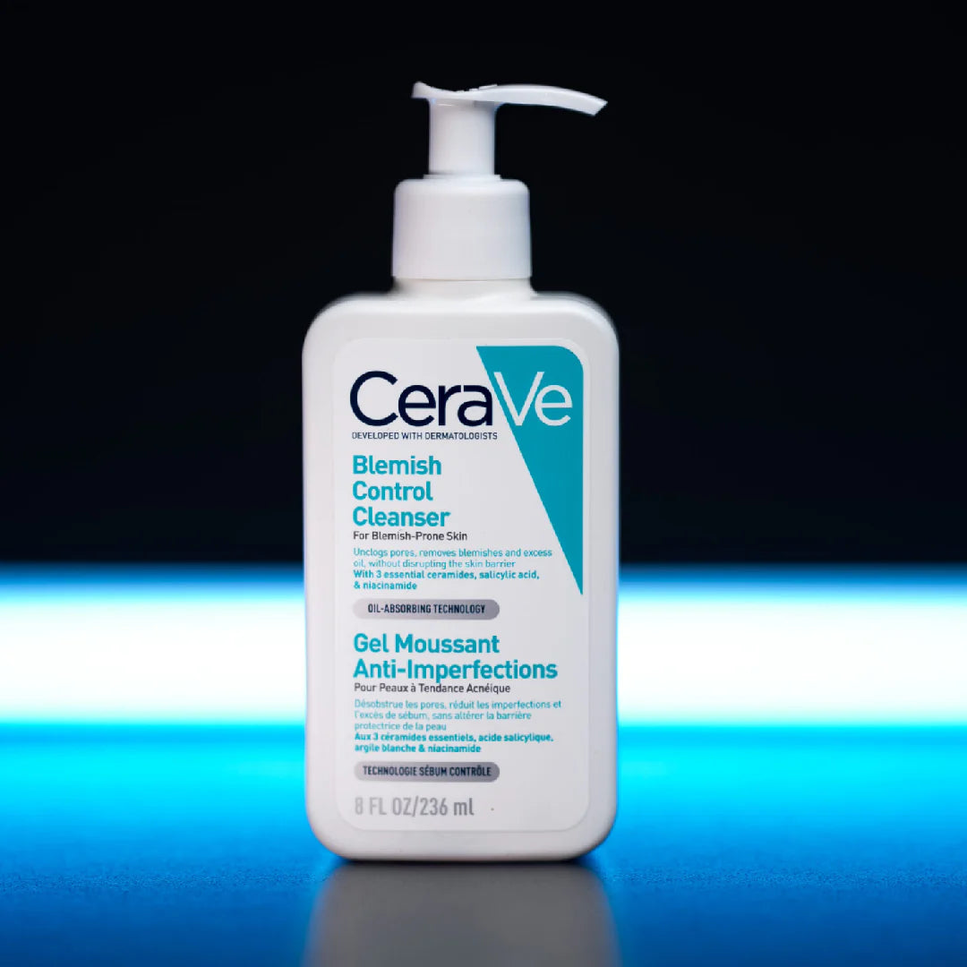 a 236mL bottle of CeraVe Blemish Control Face Cleanser for Blemish-Prone Skin