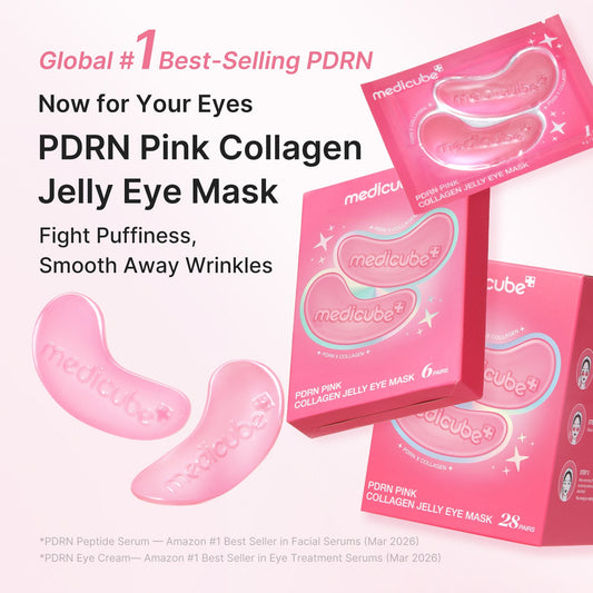 Medicube PDRN Pink Collagen Jelly Eye Mask 6 Pairs with Salmon DNA PDRN, Collagen and NAD+ for under-eye puffiness, hydration, dark circles and fine-line care in UAE.