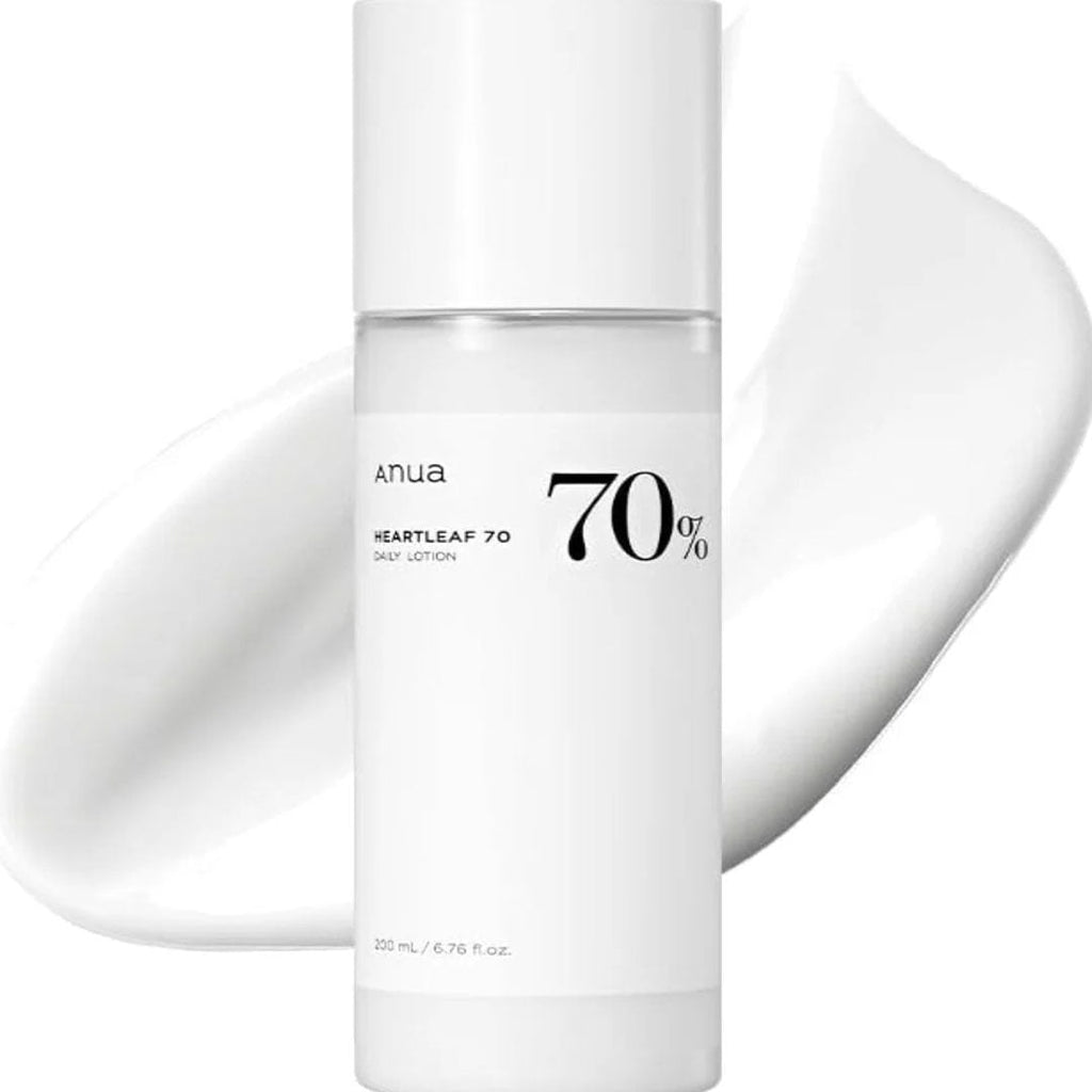 Anua heartleaf 70% Daily Relief Lotion with product swatch on the background