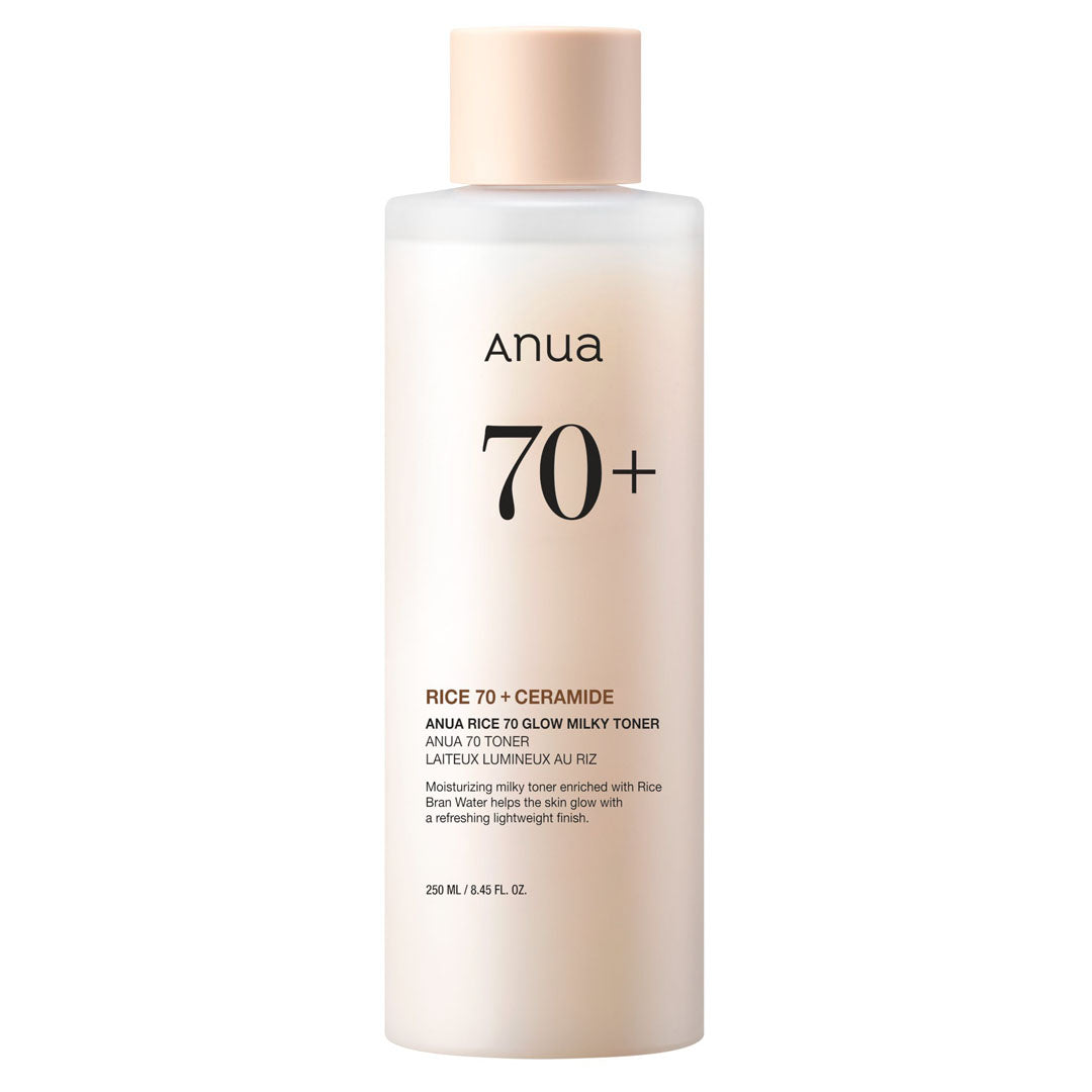 a bottle of Anua Rice 70 Glow Milky Toner 250 mL