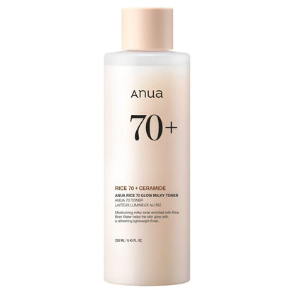 a bottle of Anua Rice 70 Glow Milky Toner 250 mL