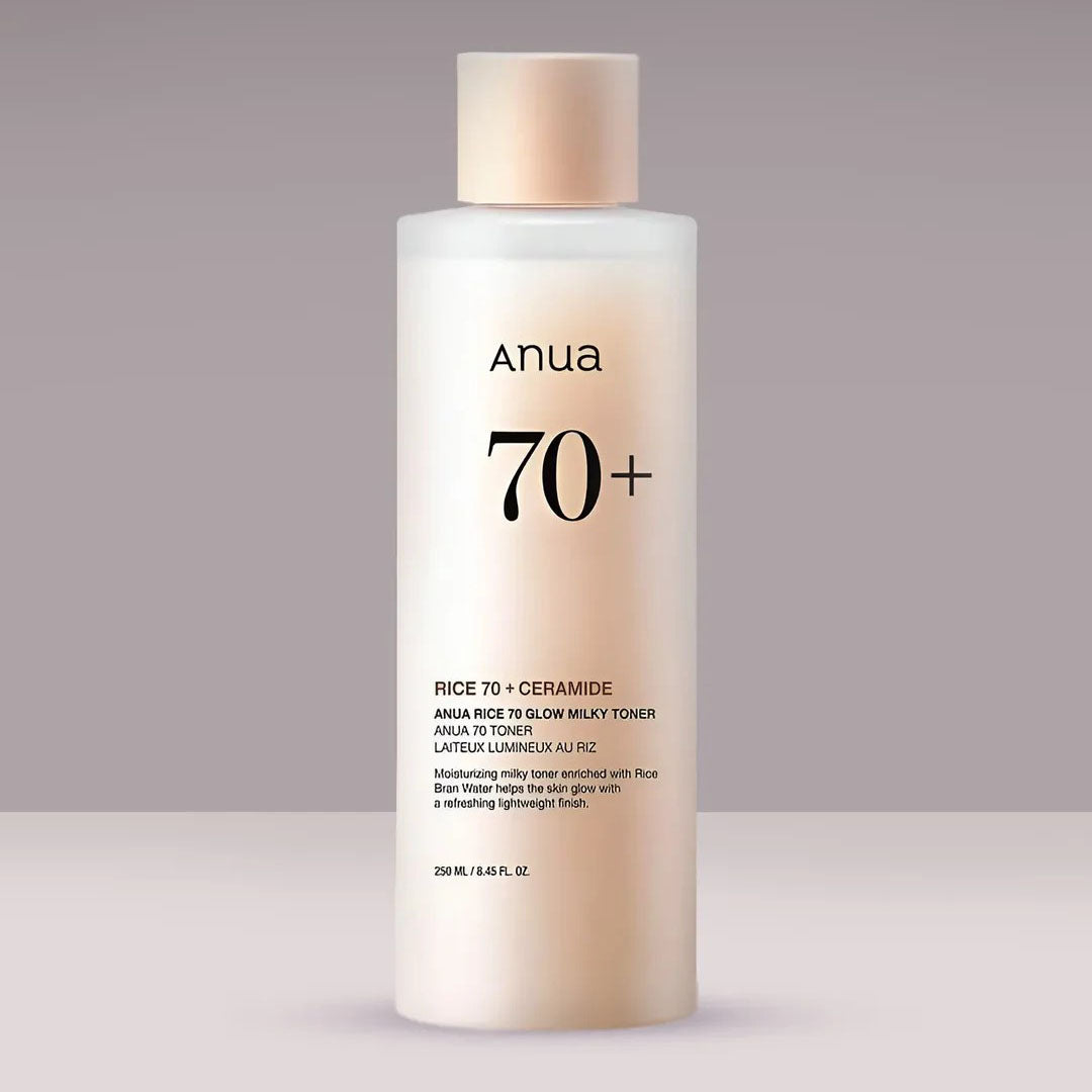 a bottle of Anua Rice 70 Glow Milky Toner 250 mL