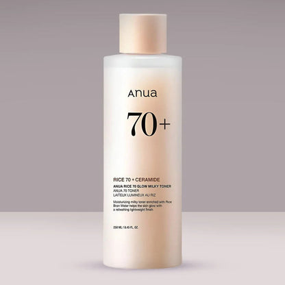 a bottle of Anua Rice 70 Glow Milky Toner 250 mL