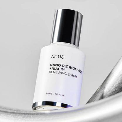 close-up of Anua Nano Retinol 0.3% + Niacin Renewing Serum bottle