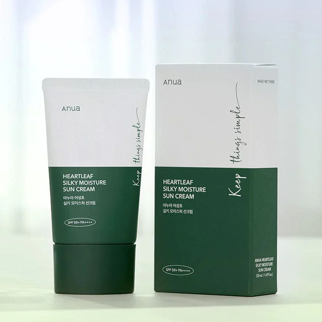 Anua Heartleaf Silky Moisture Sun Cream tube with box packaging