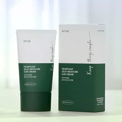 Anua Heartleaf Silky Moisture Sun Cream tube with box packaging