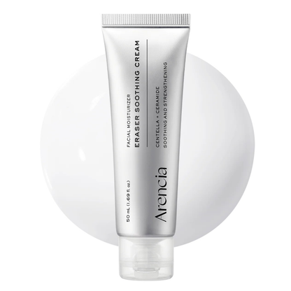 Arencia Eraser Soothing Cream 50ml Korean moisturizer with Centella, Ceramide, Panthenol and Hyaluronic Acid for sensitive skin, soothing hydration and moisture-barrier support in UAE.
