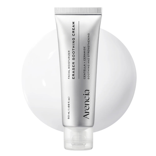 Arencia Eraser Soothing Cream 50ml Korean moisturizer with Centella, Ceramide, Panthenol and Hyaluronic Acid for sensitive skin, soothing hydration and moisture-barrier support in UAE.