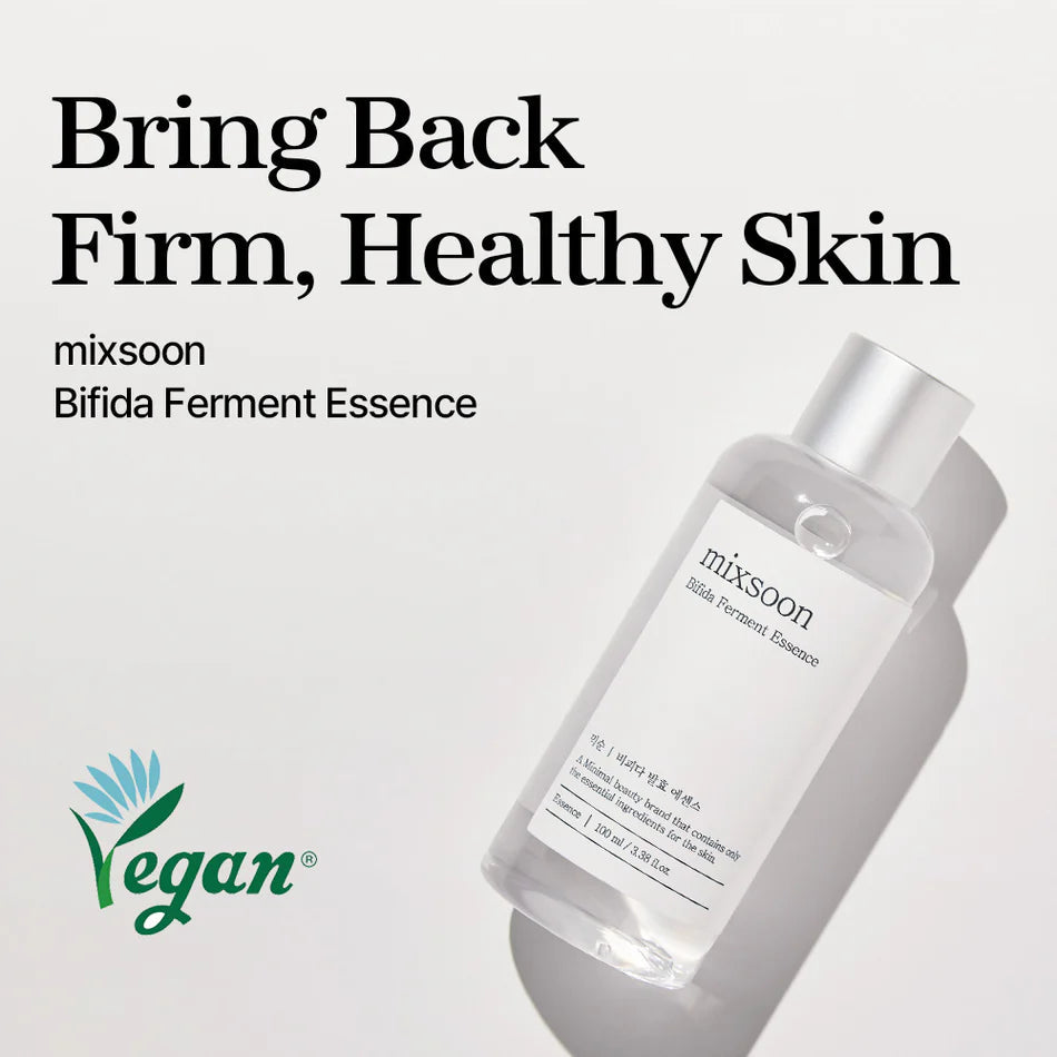 mixsoon Bifida Ferment Essence 100ml minimalist Korean hydrating essence with Bifida Ferment Extract and Glycerin for sensitive skin and moisture-barrier support in UAE.