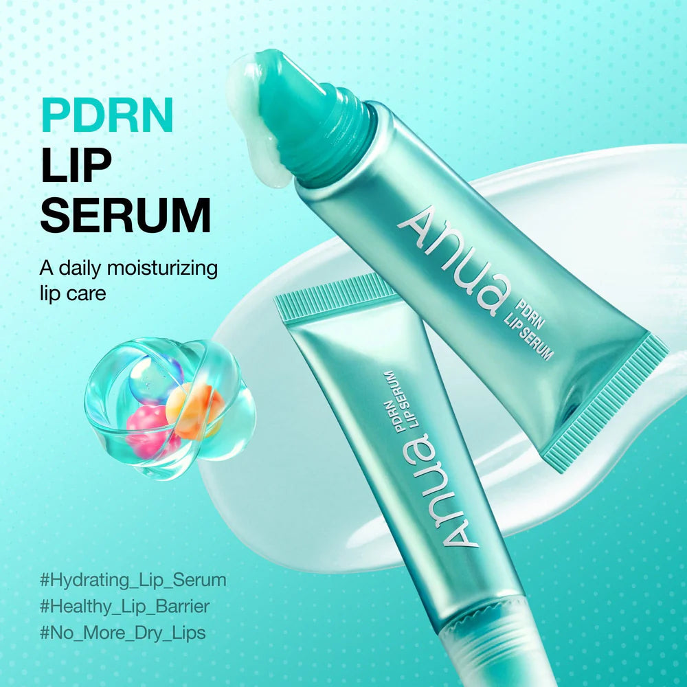 Anua PDRN Hyaluron Lip Serum 10ml Korean hydrating lip serum with PDRN and Hyaluronic Acid for dry lips, lip barrier care, and a naturally glossy finish available in UAE.