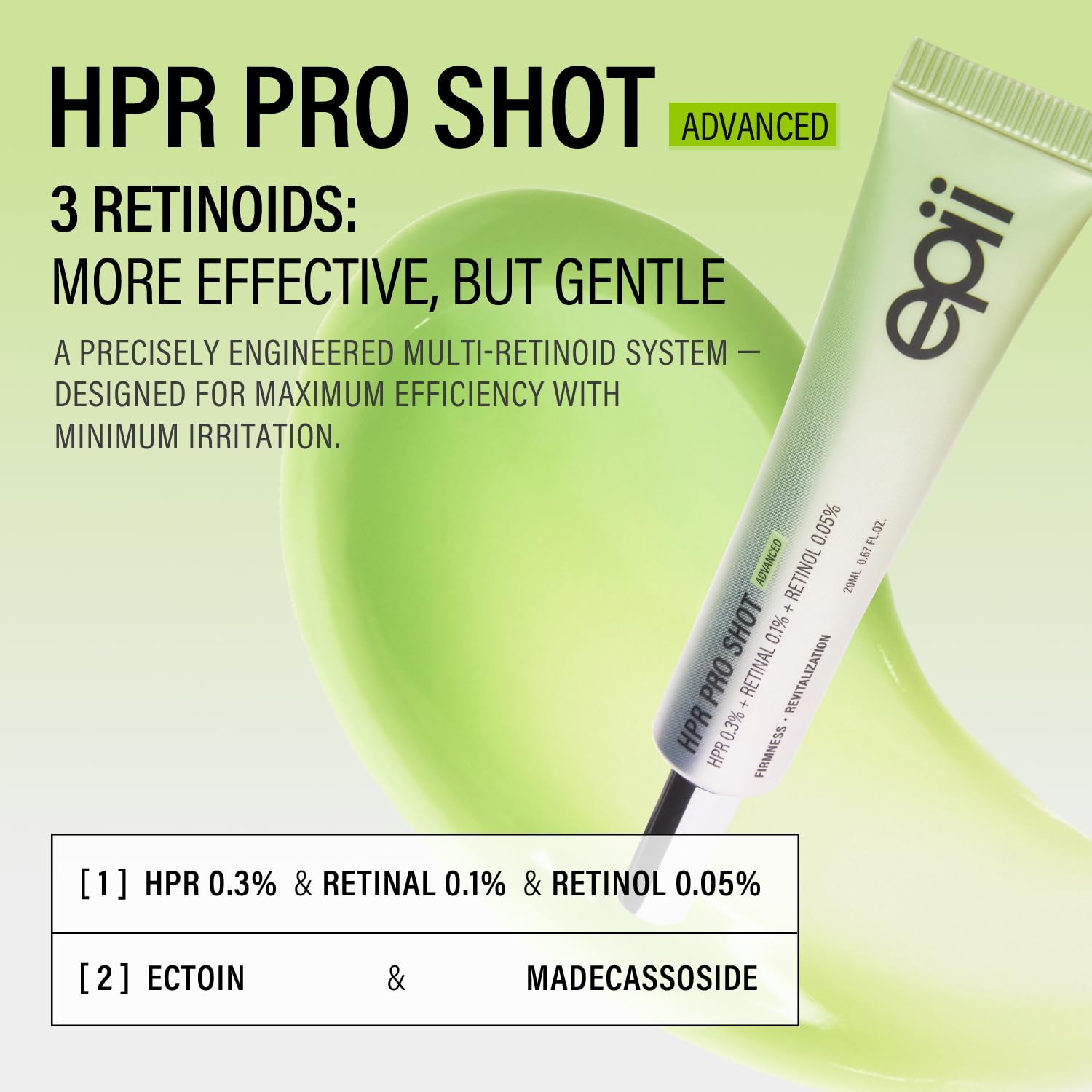 epii HPR Pro Shot Advanced 20ml Korean triple-retinoid treatment with HPR, Retinal, Retinol, Ectoin and Madecassoside for fine lines, firmness and smoother-looking skin in UAE.