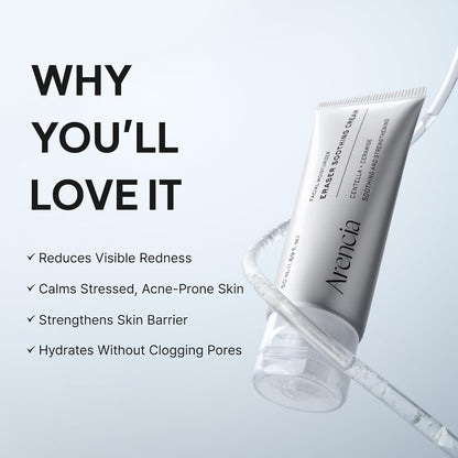 Arencia Eraser Soothing Cream 50ml Korean moisturizer with Centella, Ceramide, Panthenol and Hyaluronic Acid for sensitive skin, soothing hydration and moisture-barrier support in UAE.