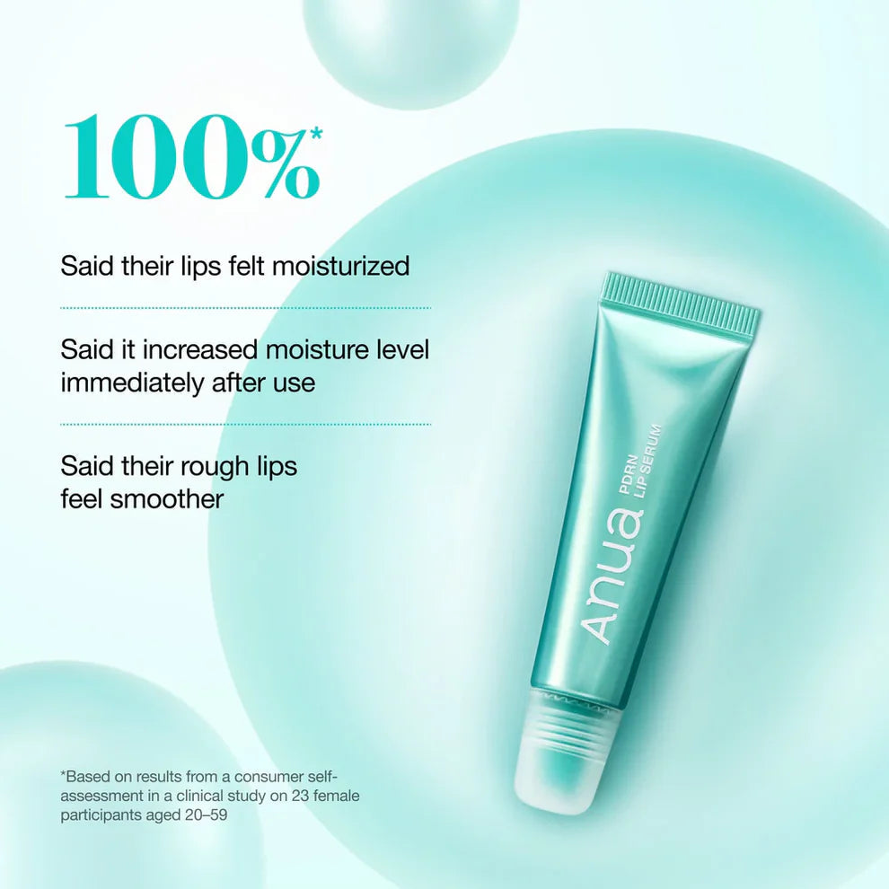 Anua PDRN Hyaluron Lip Serum 10ml Korean hydrating lip serum with PDRN and Hyaluronic Acid for dry lips, lip barrier care, and a naturally glossy finish available in UAE.