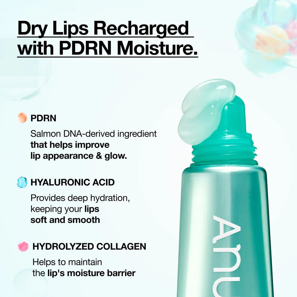 Anua PDRN Hyaluron Lip Serum 10ml Korean hydrating lip serum with PDRN and Hyaluronic Acid for dry lips, lip barrier care, and a naturally glossy finish available in UAE.