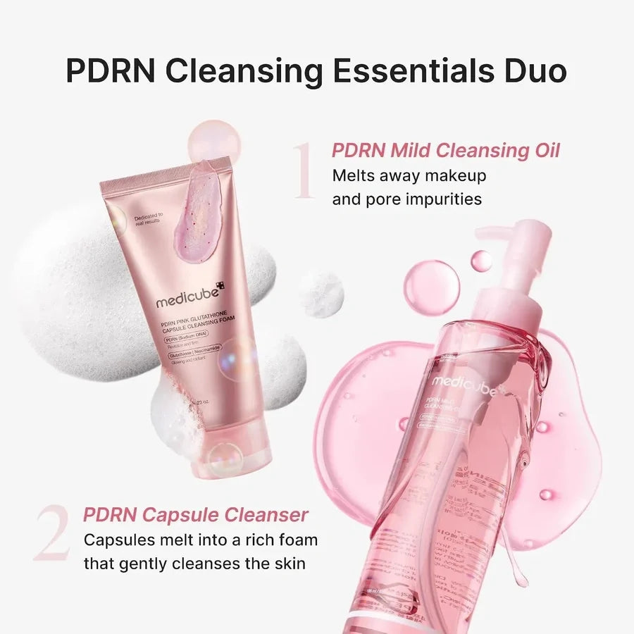 Medicube PDRN Mild Cleansing Oil 195ml with PDRN, Niacinamide and Ceramide NP for gentle makeup, sunscreen, excess sebum and impurity removal in UAE.