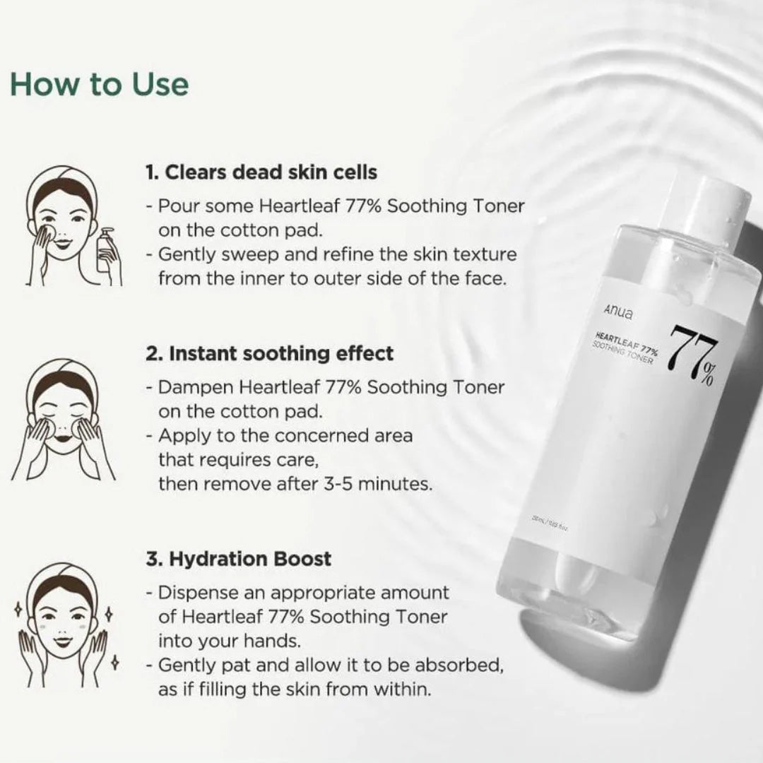Anua Heartleaf 77% Soothing Facial Toner For Redness & Acne- Prone Skin Type 250 mL How To Apply