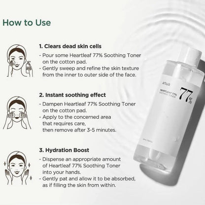 Anua Heartleaf 77% Soothing Facial Toner For Redness & Acne- Prone Skin Type 250 mL How To Apply