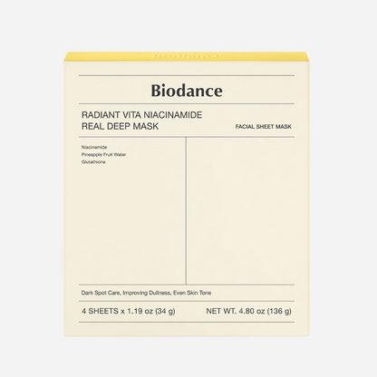 box packaging of BIODANCE Radiant Vita Niacinamide Real Deep Mask 