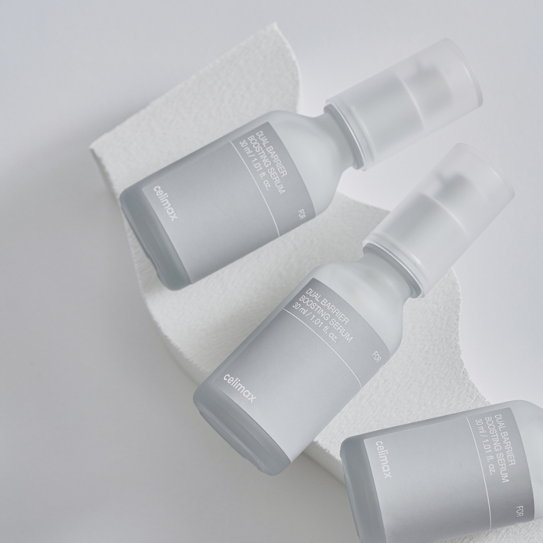 3 bottles of celimax Dual Barrier Skin Boosting Serum 30mL placed together