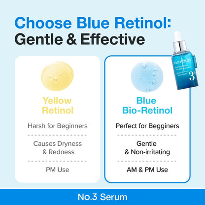 Numbuzin No.3 Blue Bio-Retinol Pore Refining Serum 30ml with 10% Niacinamide, Retinol and BHA for enlarged pores, uneven texture and smoother-looking skin in UAE.