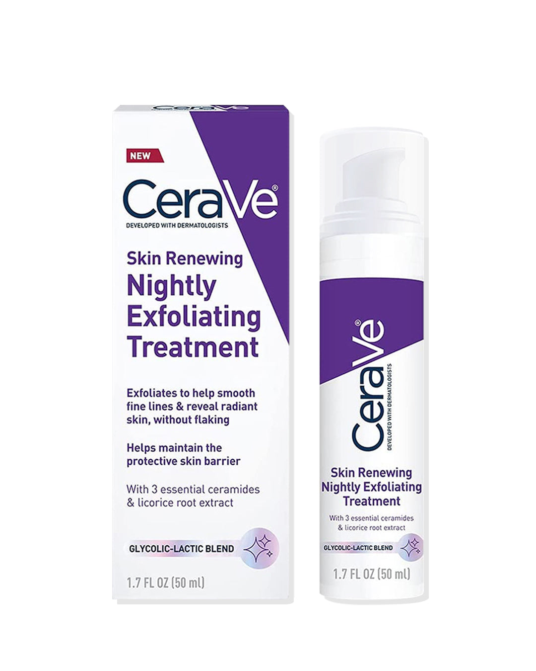 CeraVe Skin Renewing Nightly Exfoliating Treatment 50mL | AHA Glycolic & Lactic Acid Serum UAE