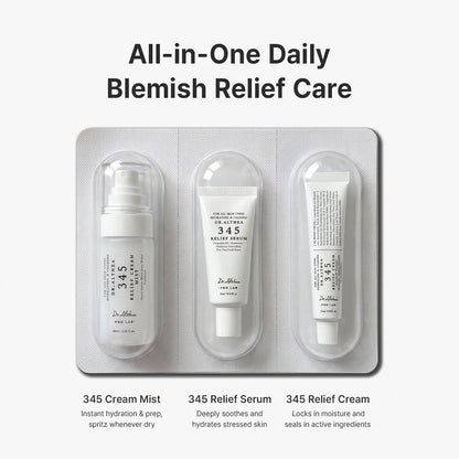 Dr. Althea 345 Relief Travel Set with Cream Mist 60ml, Relief Serum 15ml and Relief Cream 15ml for soothing hydration, PDRN and skin barrier care in UAE.