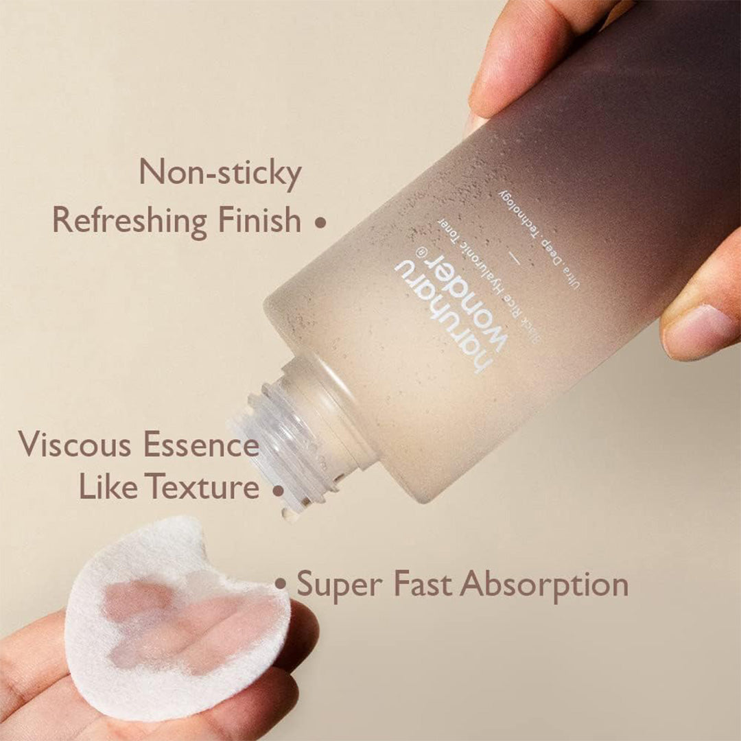 haruharu wonder Black Rice Hyaluronic Toner being dispensed on pad