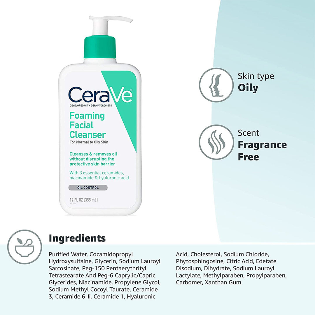 CeraVe Foaming Facial Cleanser, Normal to Oily Skin 355 mL CeraVe