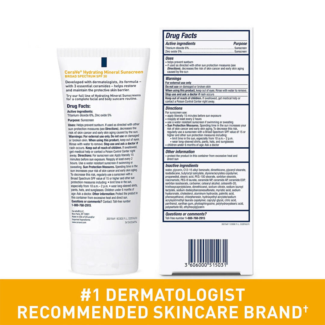 CeraVe Hydrating Sheer Sunscreen SPF 30 for Face and Body 75mL CeraVe