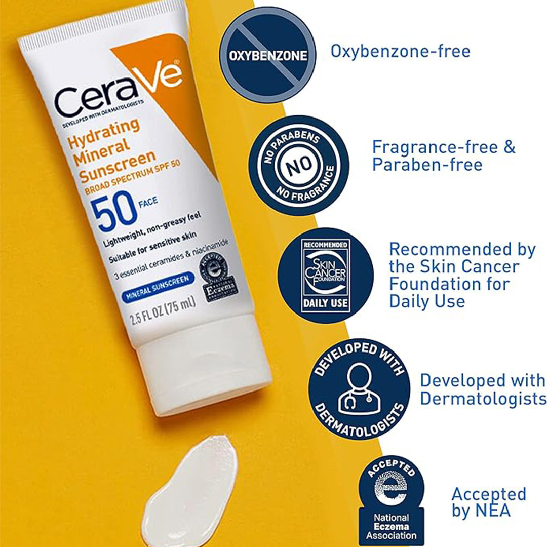 CeraVe Hydrating Sheer Sunscreen SPF 50 for Face and Body 75 mL CeraVe
