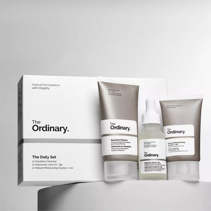 The Ordinary The Daily Set products with box packaging