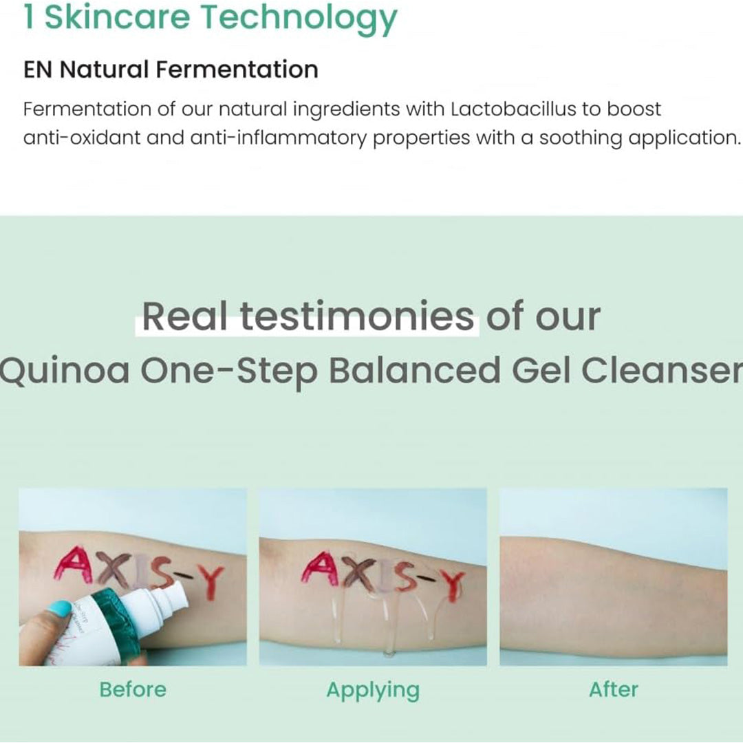 before and after comparison of AXIS-Y Quinoa One Step Balanced Gel Cleanser application