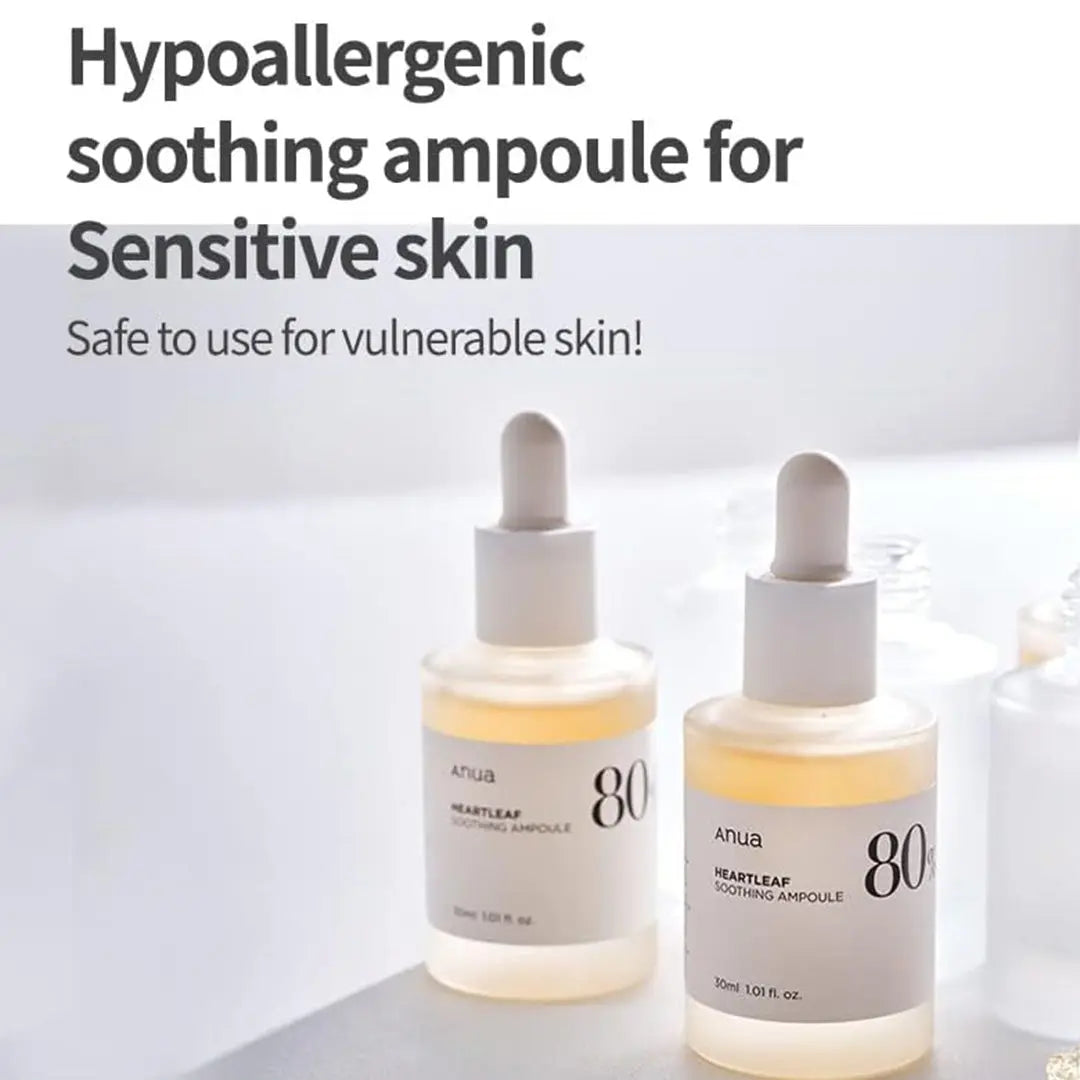 hypeallergenic anua heart soothing ampoule 80% for sensitive skin 1.01oz