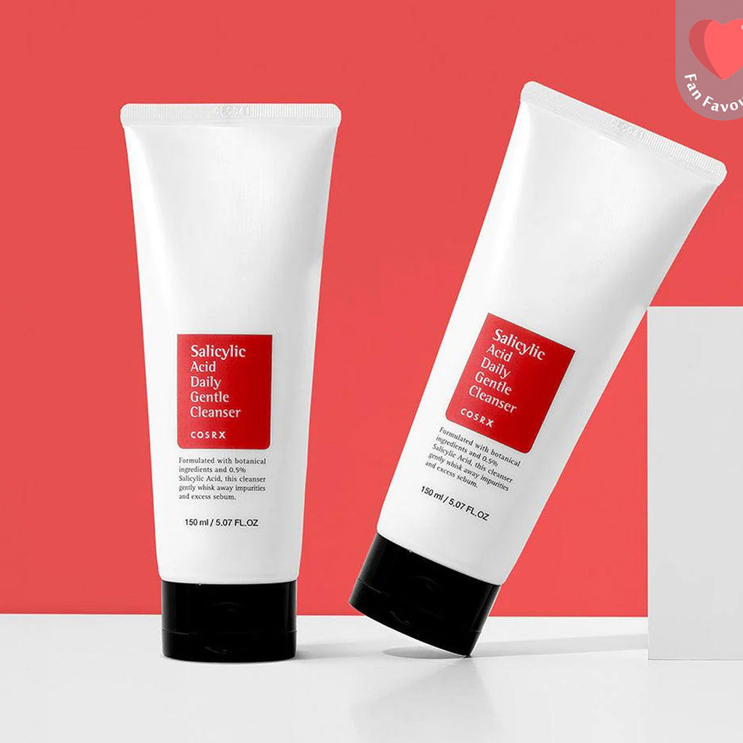 two tube bottles of COSRX Salicylic Acid Daily Gentle Cleanser
