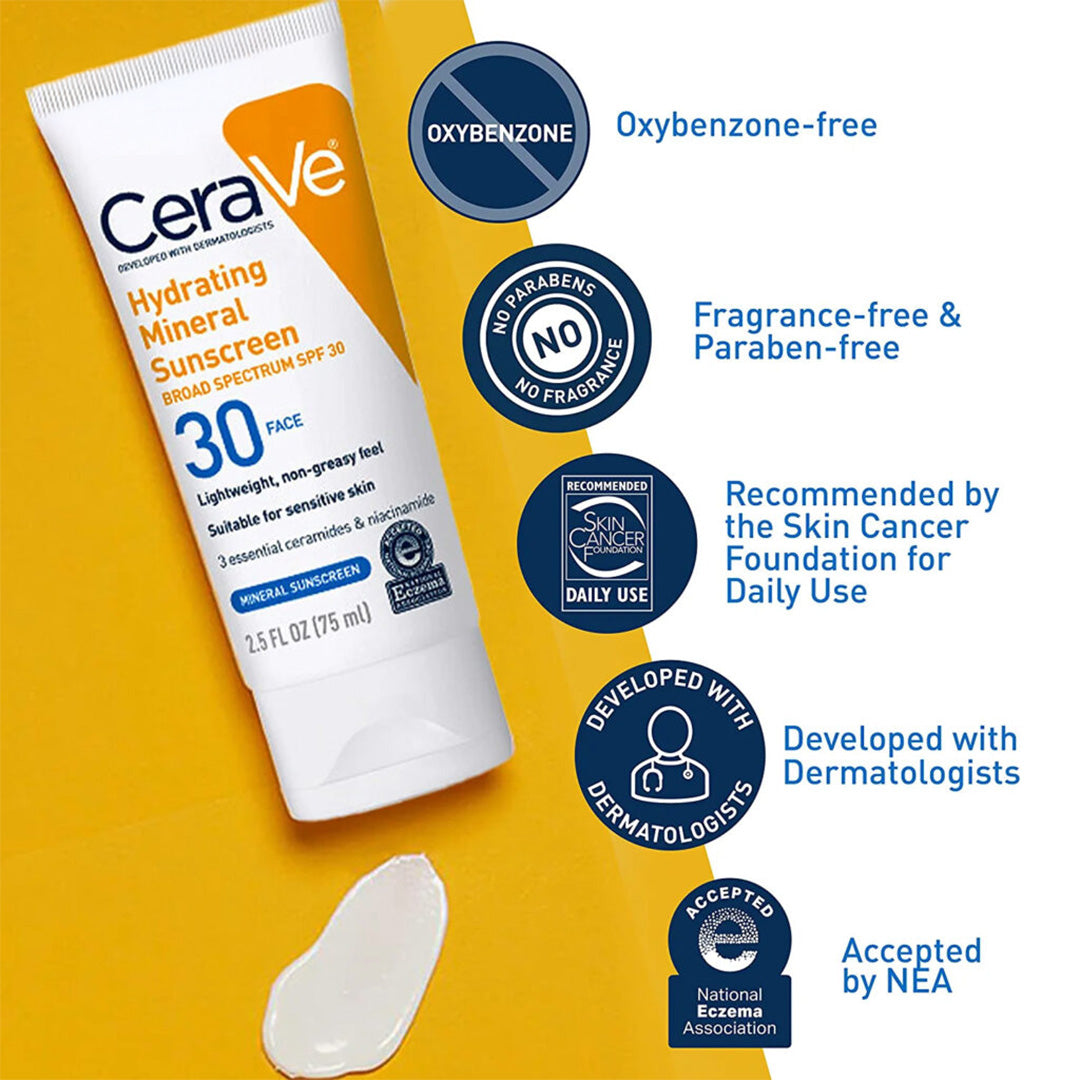 CeraVe Hydrating Sheer Sunscreen SPF 30 for Face and Body 75mL CeraVe
