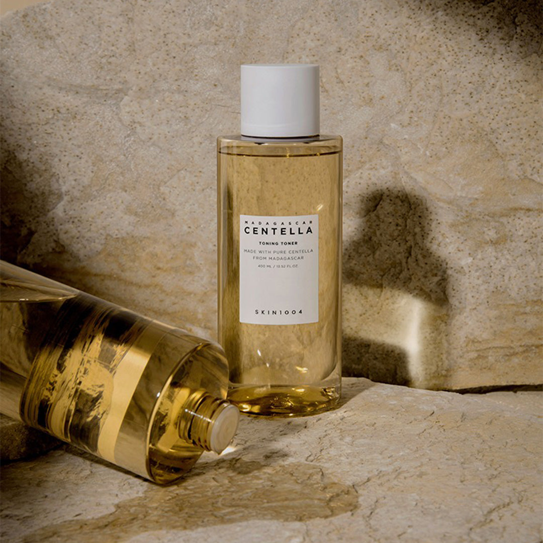 two SKIN1004 Madagascar Centella Toning Toner bottles on a surface