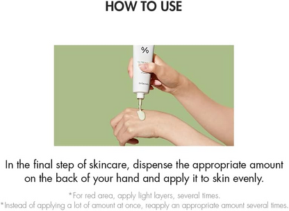 Dr.Ceuracle Tea Tree Purifine Green Up Sun SPF50+ product being dispensed on hand
