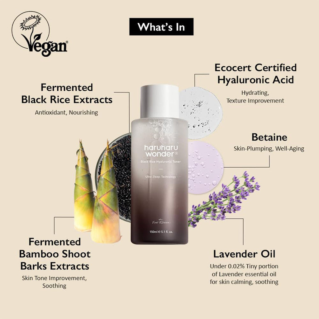 haruharu wonder Black Rice Hyaluronic Toner bottle with ingredients