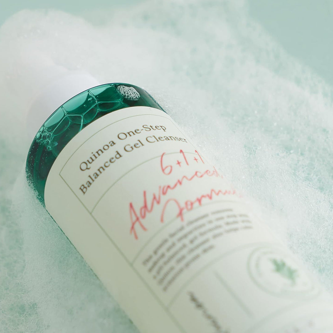 close-up of AXIS-Y Quinoa One Step Balanced Gel Cleanser bottle
