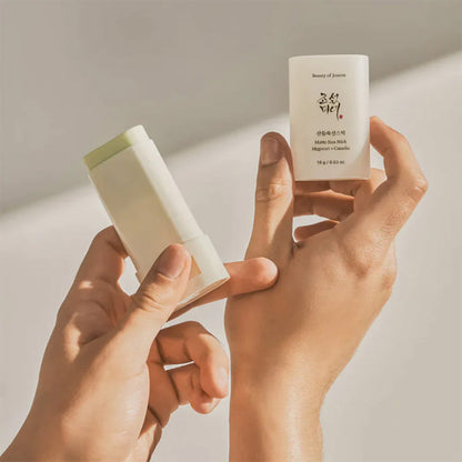 hands holding Beauty of Joseon Matte Sun Stick  