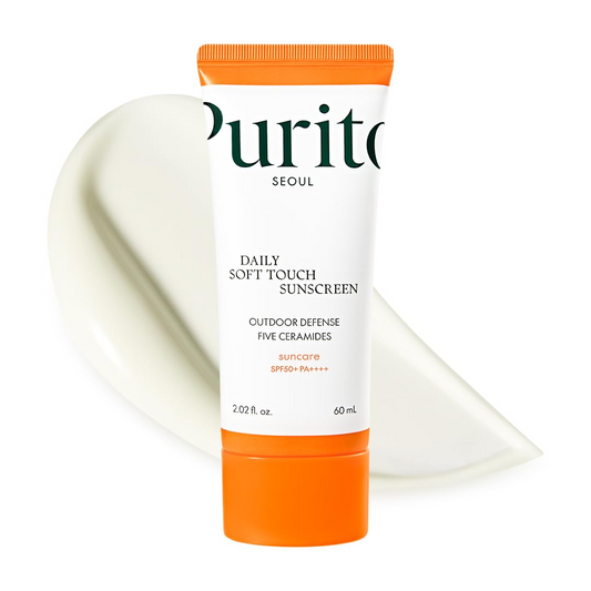 PURITO SEOUL Daily Soft Touch Sunscreen SPF 50+ PA++++ with product swatch