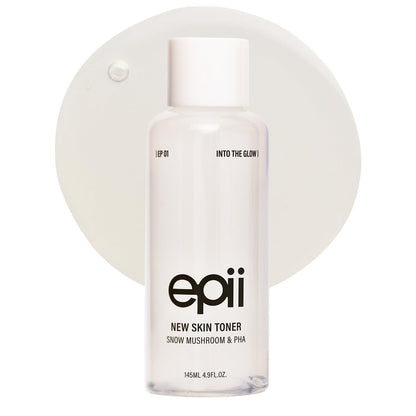 epii New Skin Toner Snow Mushroom and 5% PHA 145ml hydrating Korean exfoliating toner with Panthenol and Hyaluronic Acid for smoother, radiant skin in UAE.