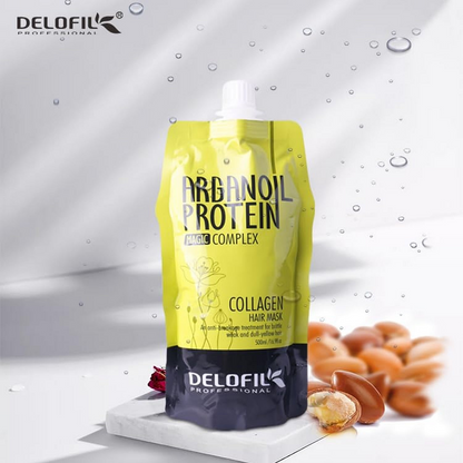 a packet of Professionals DELOFIL Collagen Hair Mask 500 mL