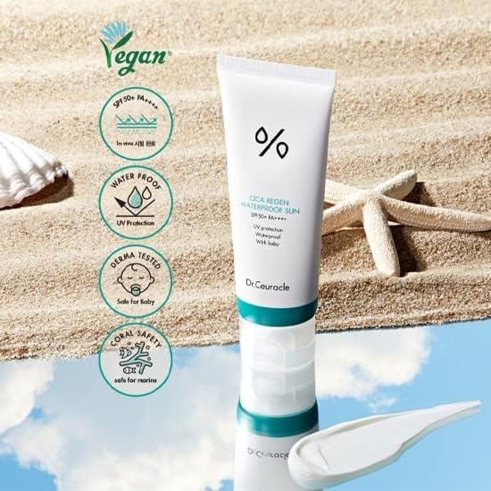 Dr.Ceuracle Cica Regen Waterproof Sun with product swatch