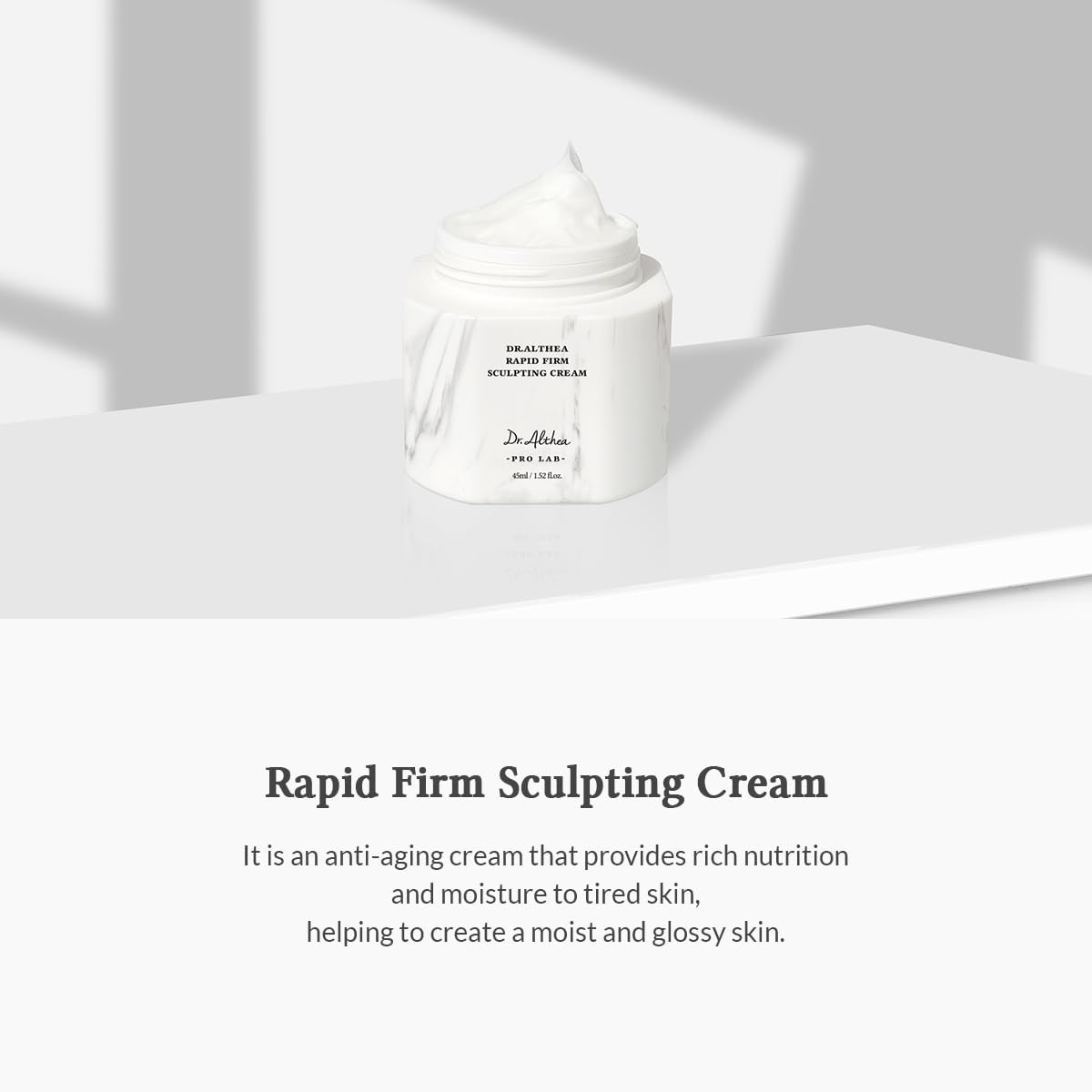 Dr. Althea Rapid Firm Sculpting Cream 45ml Korean firming moisturizer with Edelweiss, peptides, collagen, Idebenone and Hyaluronic Acid for hydration, fine-line care and improved skin elasticity in UAE.