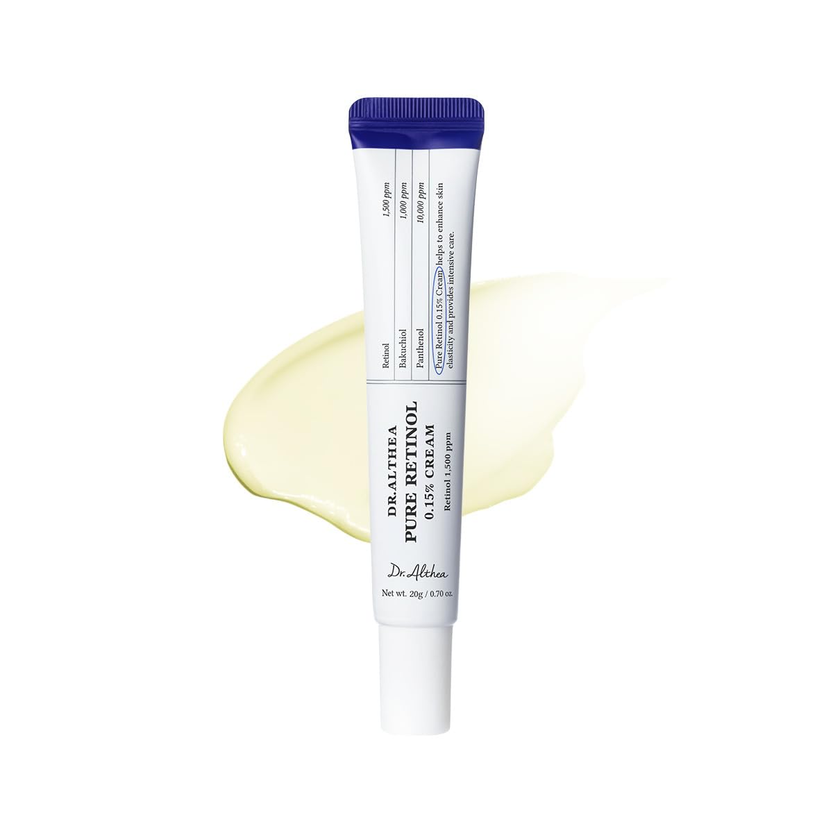 Dr. Althea Pure Retinol 0.15% Cream 20g with Pure Retinol, Bakuchiol, and Panthenol to reduce fine lines, improve skin firmness, and support overnight skin renewal.