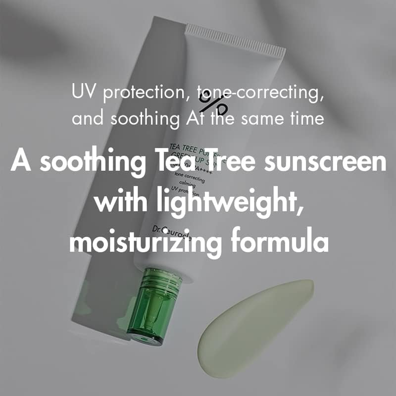 Dr.Ceuracle Tea Tree Purifine Green Up Sun SPF50+ tube with product swatch